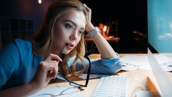 A young lady working late