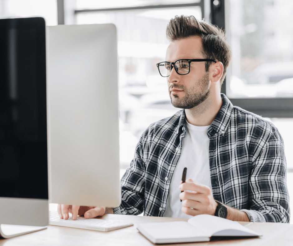 Young man learning new skills online