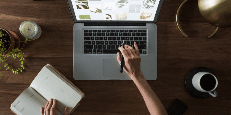 Lady researching a company before a job interview