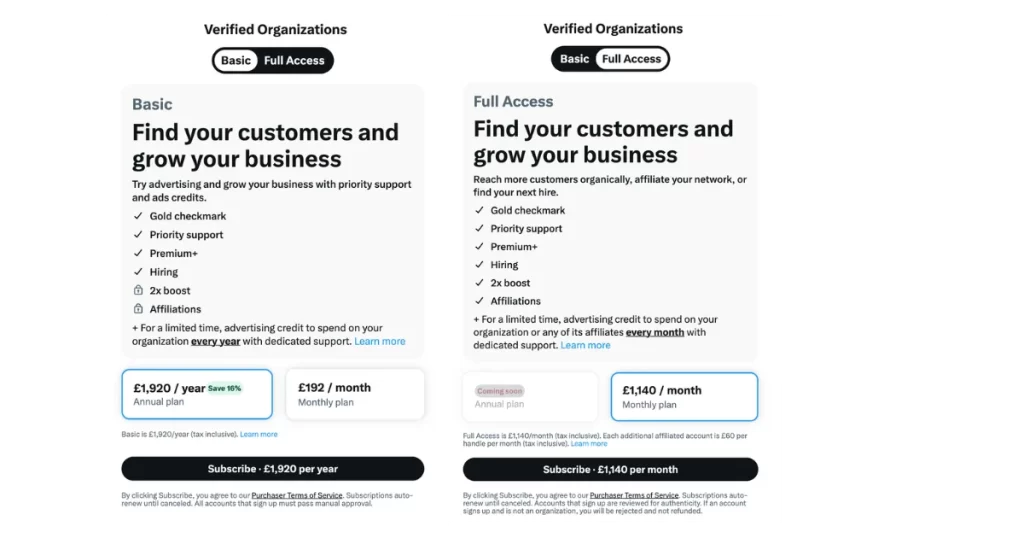 X Hiring pricing policy January 2024