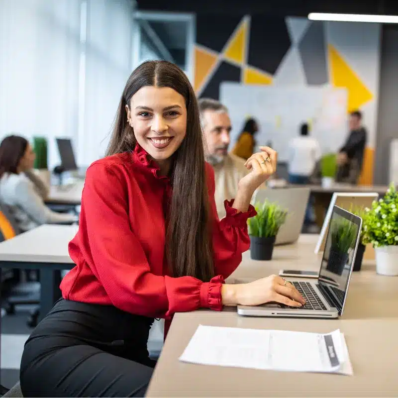 A woman takes a break working in a digital agency