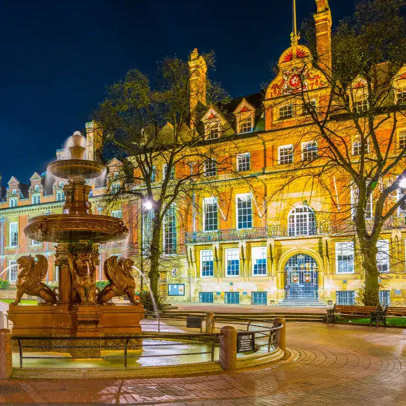 Leicester city centre at night