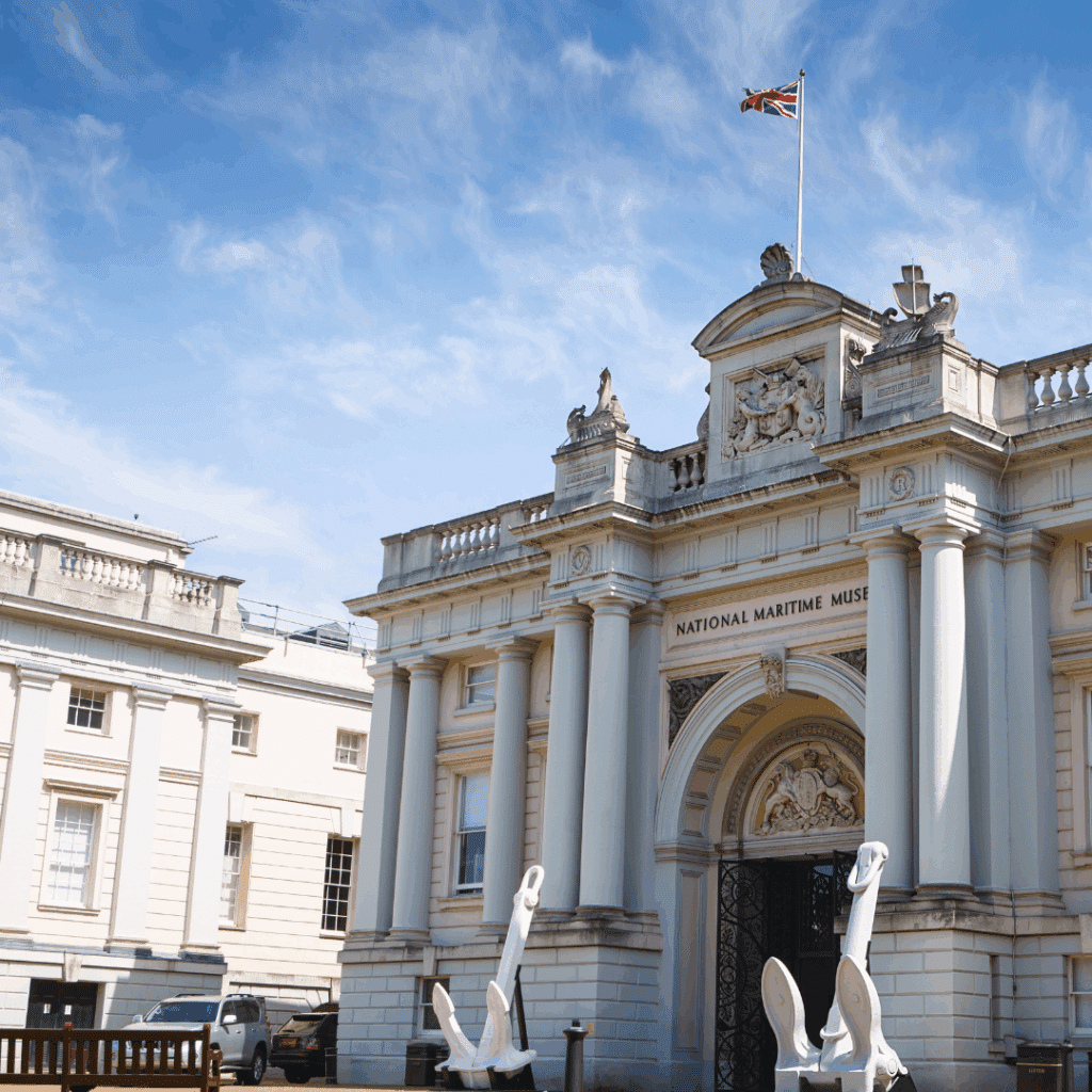 Exterior of the National Maritime Museum in Bristol with Union Jack flying above.